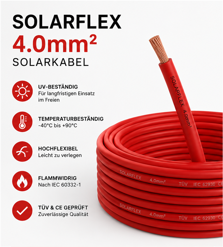 Solarkabel Litze Solarflex 4.0mm2 / rot
