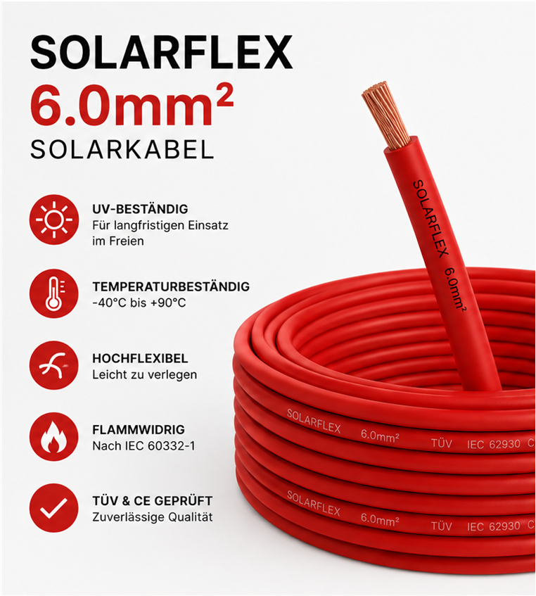 Solarkabel Litze Solarflex 6.0mm2 / rot