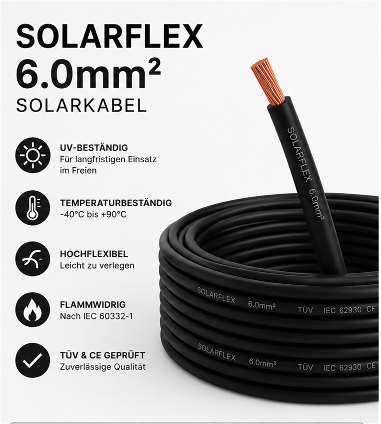 Solarkabel Litze Solarflex 6.0mm2 / schwarz